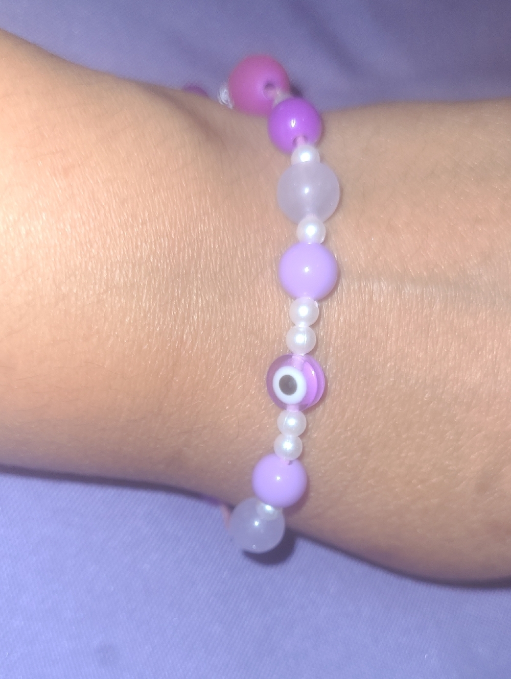 Hand Made Lavender Beaded Bracelet with  Eye Accent